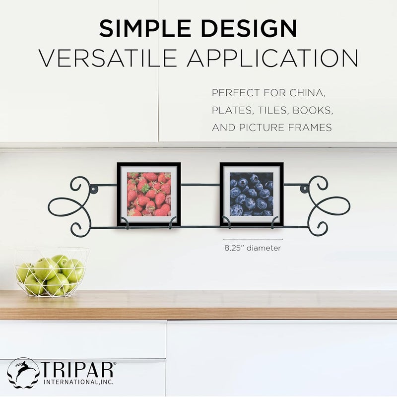 Tripar Horizontal Plate Rack, Black Display (2 Place) - Durable & Sturdy Metal Finish with Scroll Designs - Beautifully Showcase Special Plates, Tiles, Artwork, & More - Part of Augusta Collection - Image 2
